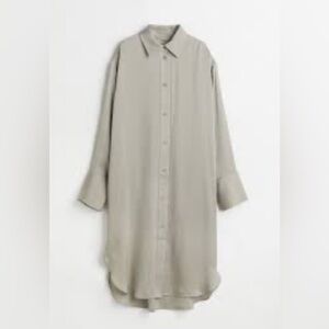 H&M Elegant Gray Long Sleeve Button-Up Shirt Dress